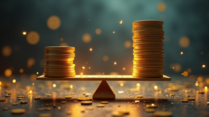 A digital concept art of a balanced golden scale with coins labeled 'Early Intervention' glowing on one side and 'Litigation Costs' dimly lit on the other, set against an abstract background with legal icons and an organizational chart.